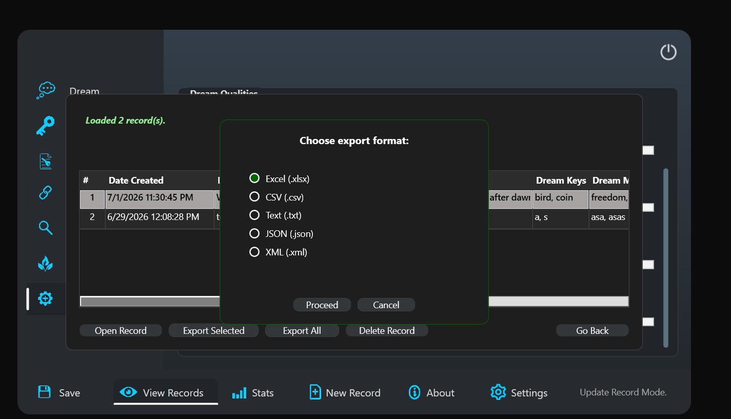 Dream Recorder Export Records