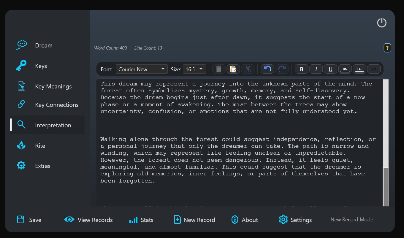 Dream Recorder Interpretation Feature