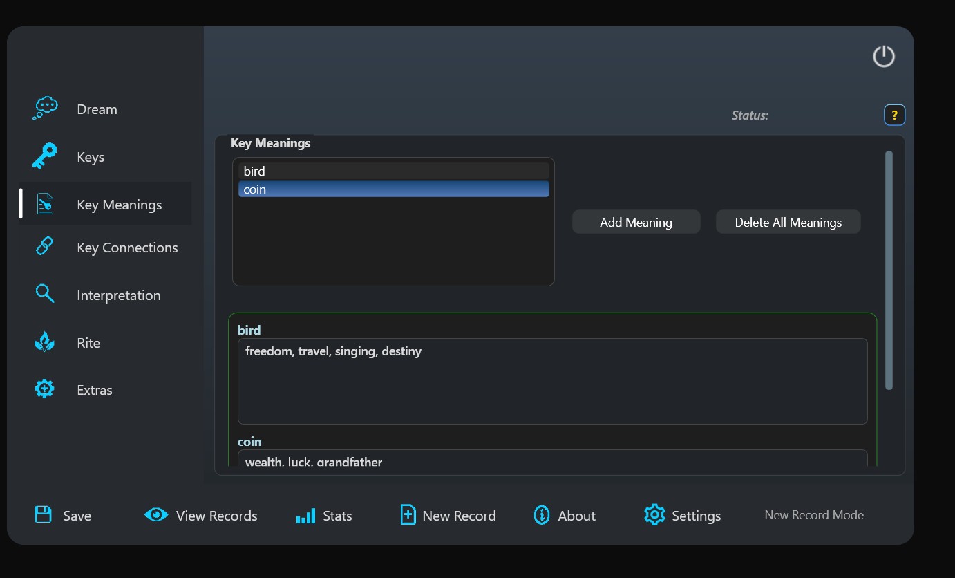 Dream Recorder Key-Meanings Feature