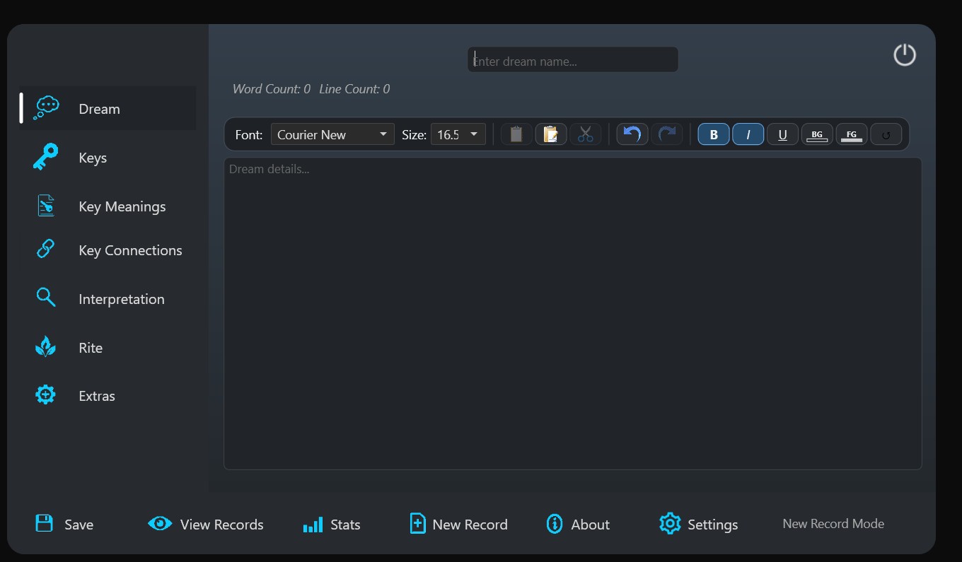 Dream Recorder Main Window Empty