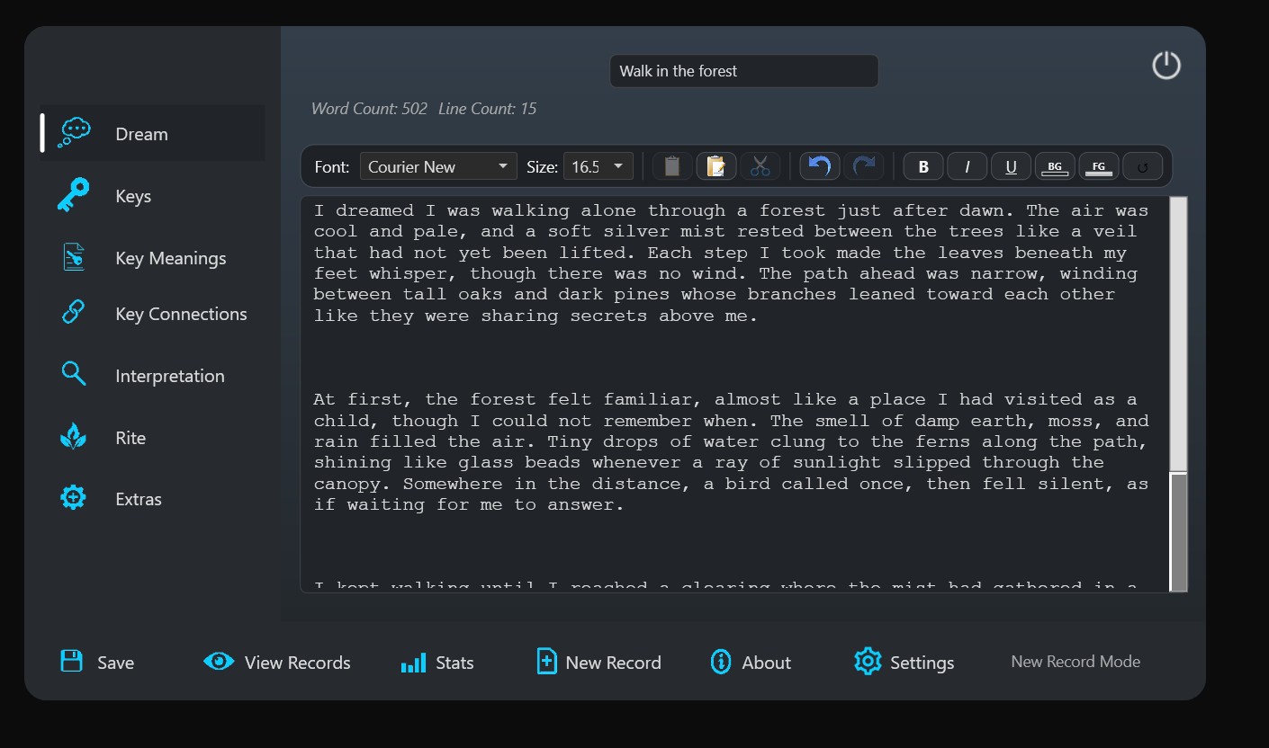 Dream Recorder Main Window Filled