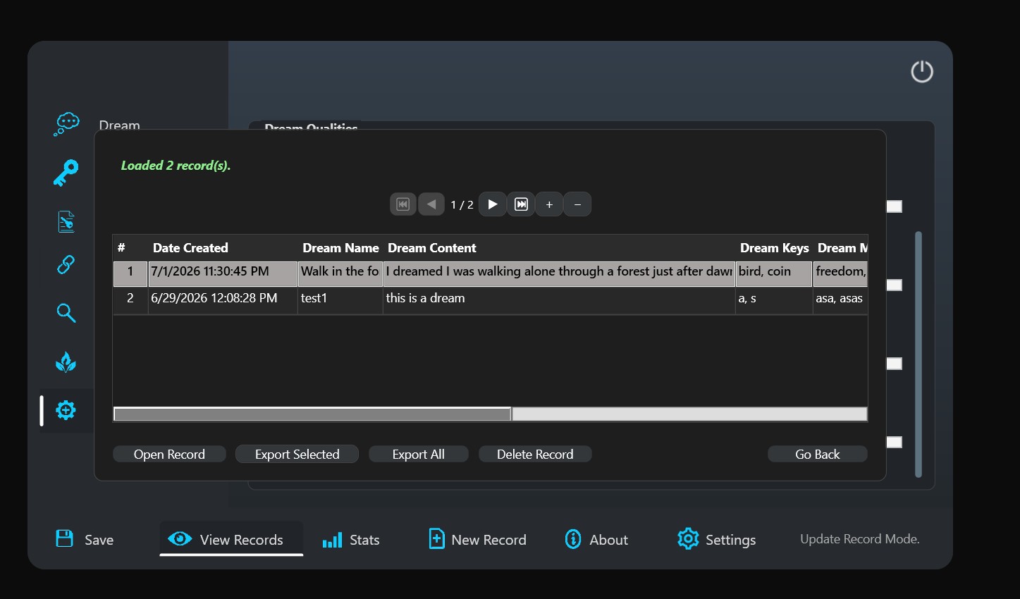 Dream Recorder View Records Example