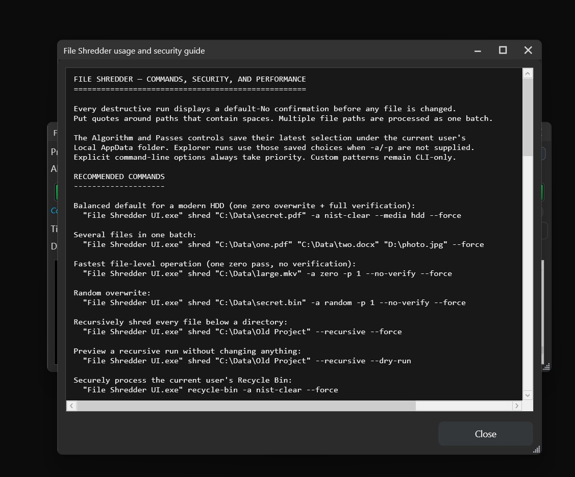 File Shredder usage information