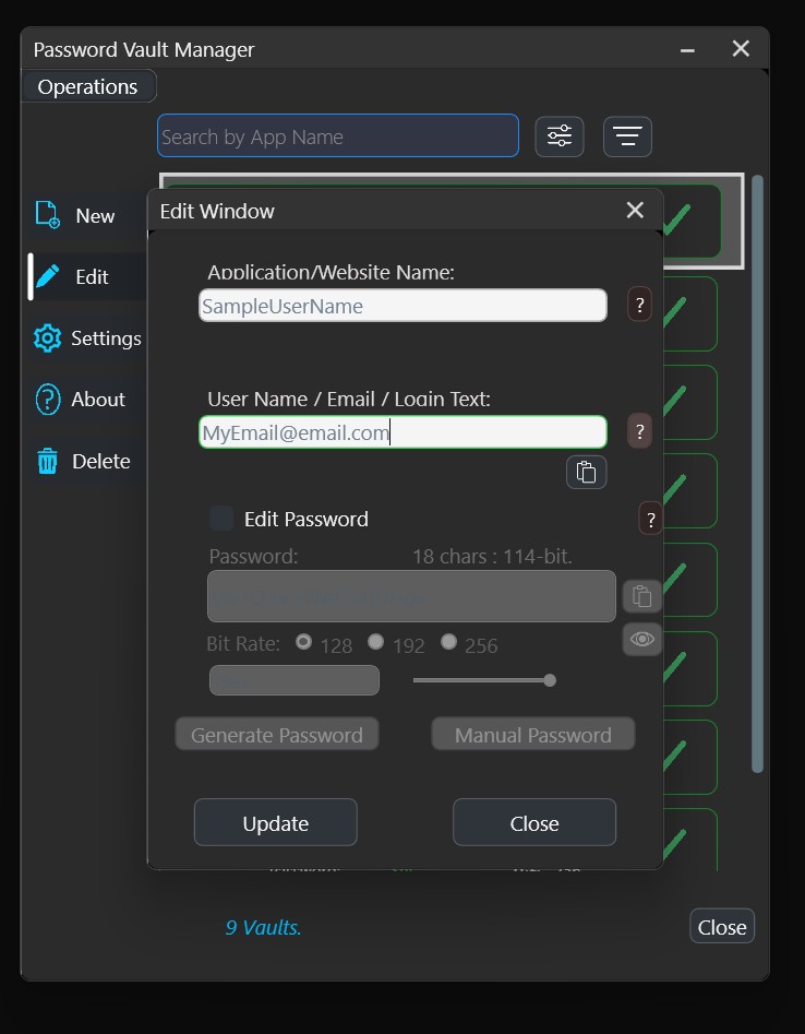 Password Vault Manager Edit Vault Window