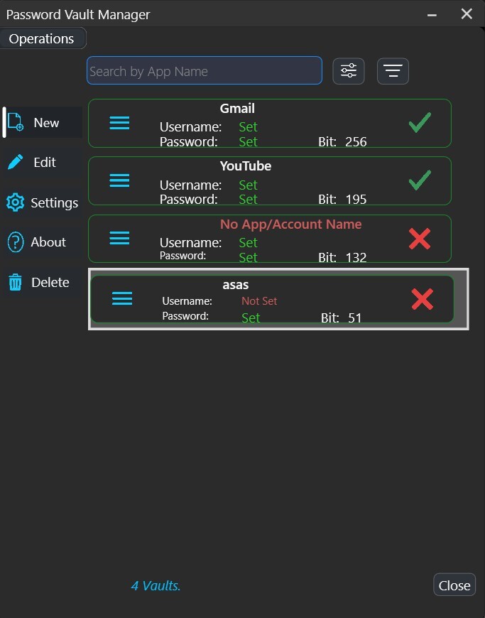Password Vault Manager Main Window