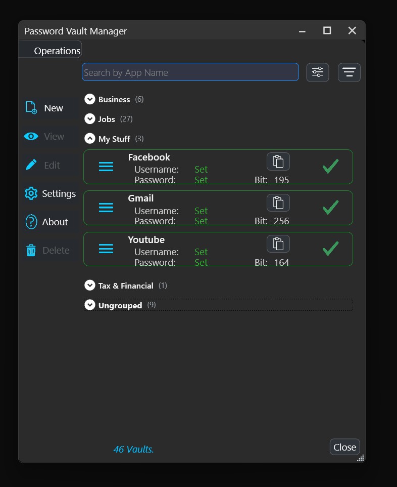 Password Vault Manager Main Window