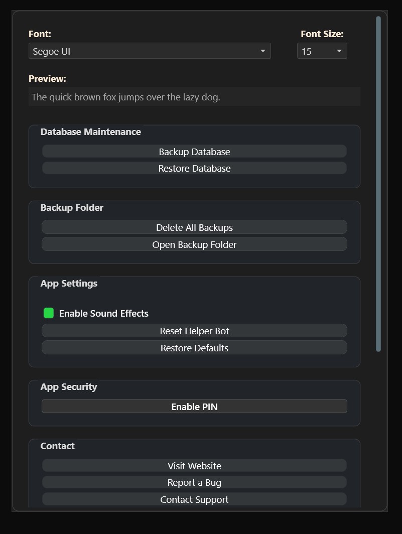 Password Vault Manager Settings Window