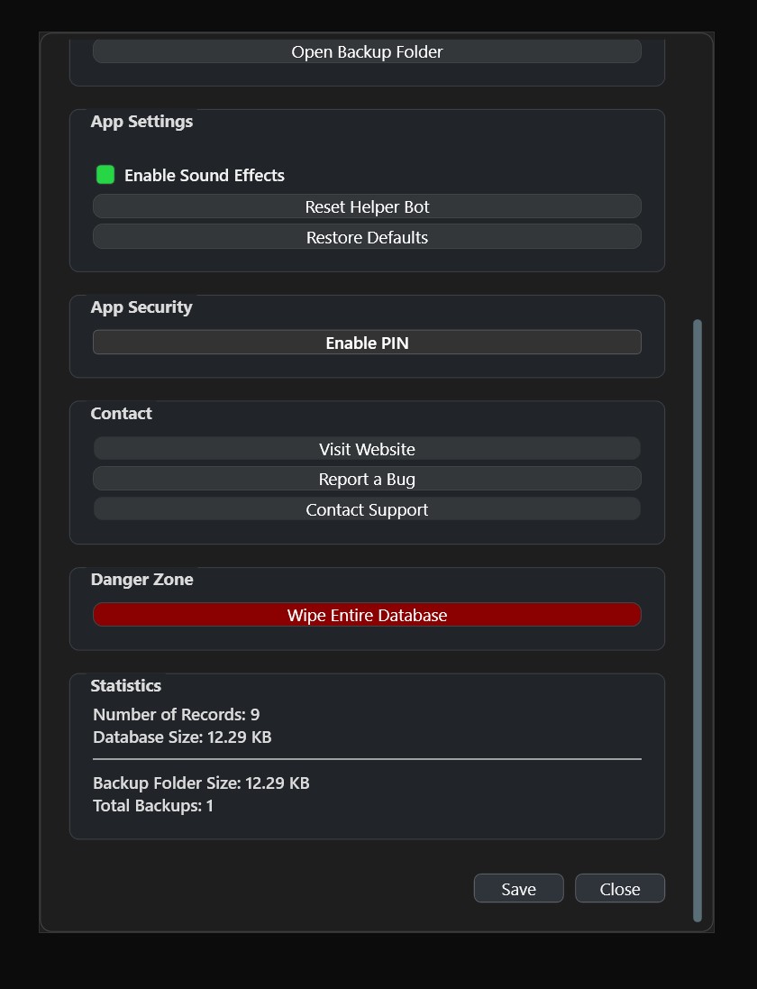 Password Vault Manager Settings Window