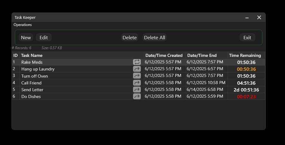 Task Keeper main screen showing scheduled tasks