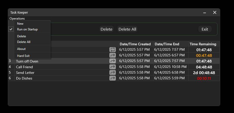 Task Keeper Menu