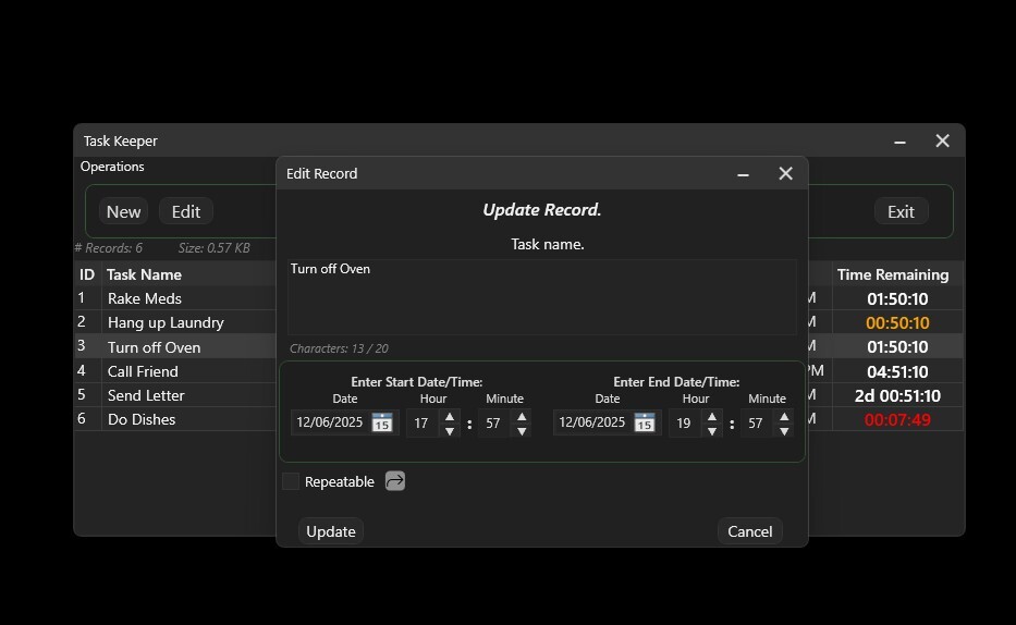 Task Keeper Record Update